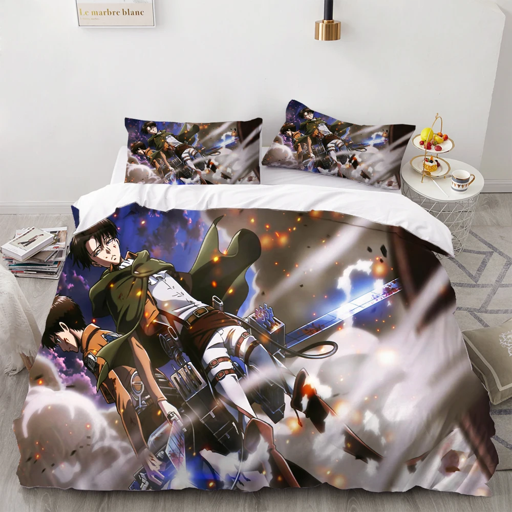 

Attack on Titan/Attacking Giant Bedding Set 3 Piece Japan Anime Cartoon Soft Duvet Cover Kids Bed Quilt Cover Bed Cover Set