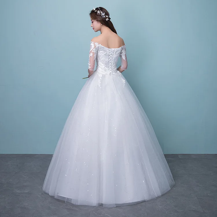 Vestido De Noiva Иллюзия Свадебные платья бальный халат с рукавами до локтя с плеча кружева вышивка вечернее платье невесты Gelinlik