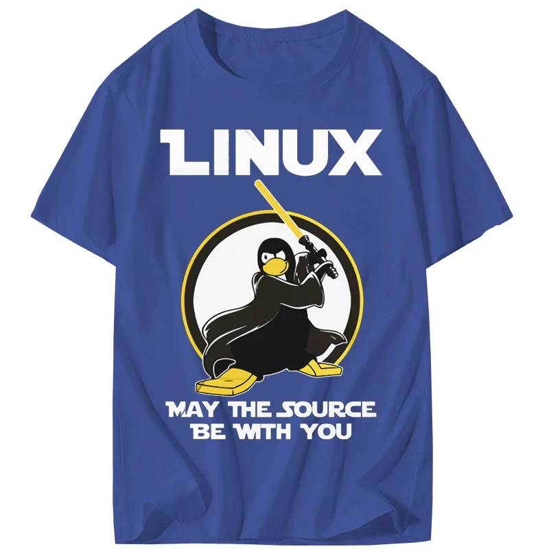 Футболка мужская Звездные войны Мужская Linux может источник быть с вами Tux топ тройники Пингвин программист забавная футболка звезда сила письмо