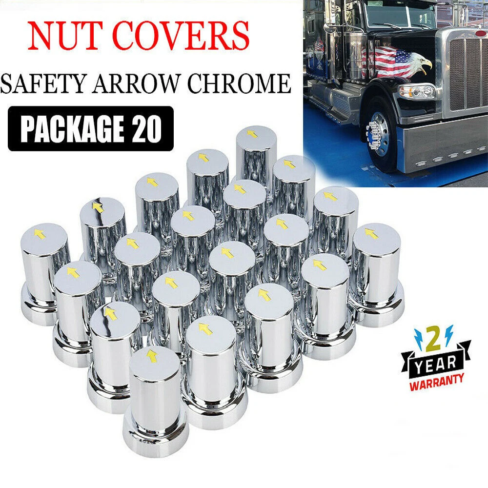 iBroPrat 33mm Thread On Lug Nut Covers,ABS Chrome Plastic Screw On Standard Flanged Lug Nut Covers for Semi Trucks 20Pcs 