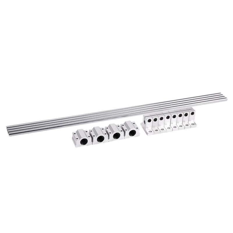 

8mm Dia Silver Linear Motion Ball Bearing Linear Shaft Rail Guide Support 500mm Shaft Optical Axis Set