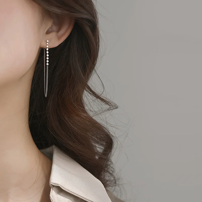 

Simple Style Silver Color Round Geometry Drop Earring Rear Hanging Small Sequins Chain Earring For Girl Women Jewelry Gift