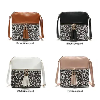 

Women Fashion Leopard Pattern Handbag Shoulder Bag with Tassel Female Small PU Leather Satchel Messenger Purse Shopping Tote