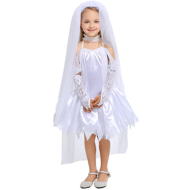 Детский костюм на Хэллоуин; белое платье для девочек; платье для костюмированной вечеринки; платье для выпускного вечера с вуалью; вечерние платья для девочек; Vestidos; одежда для детей