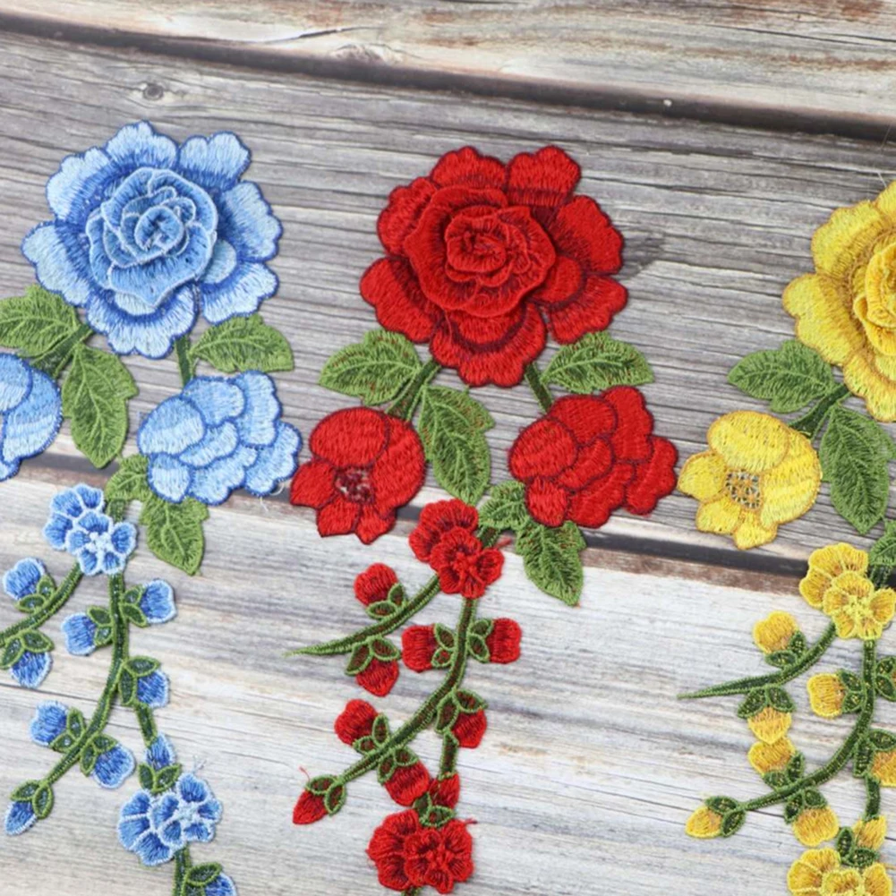 1pc Rose Flower Embroidered embroidery cloth patches Fabric Patches Applique Supplies Chinese Style Craft DIY