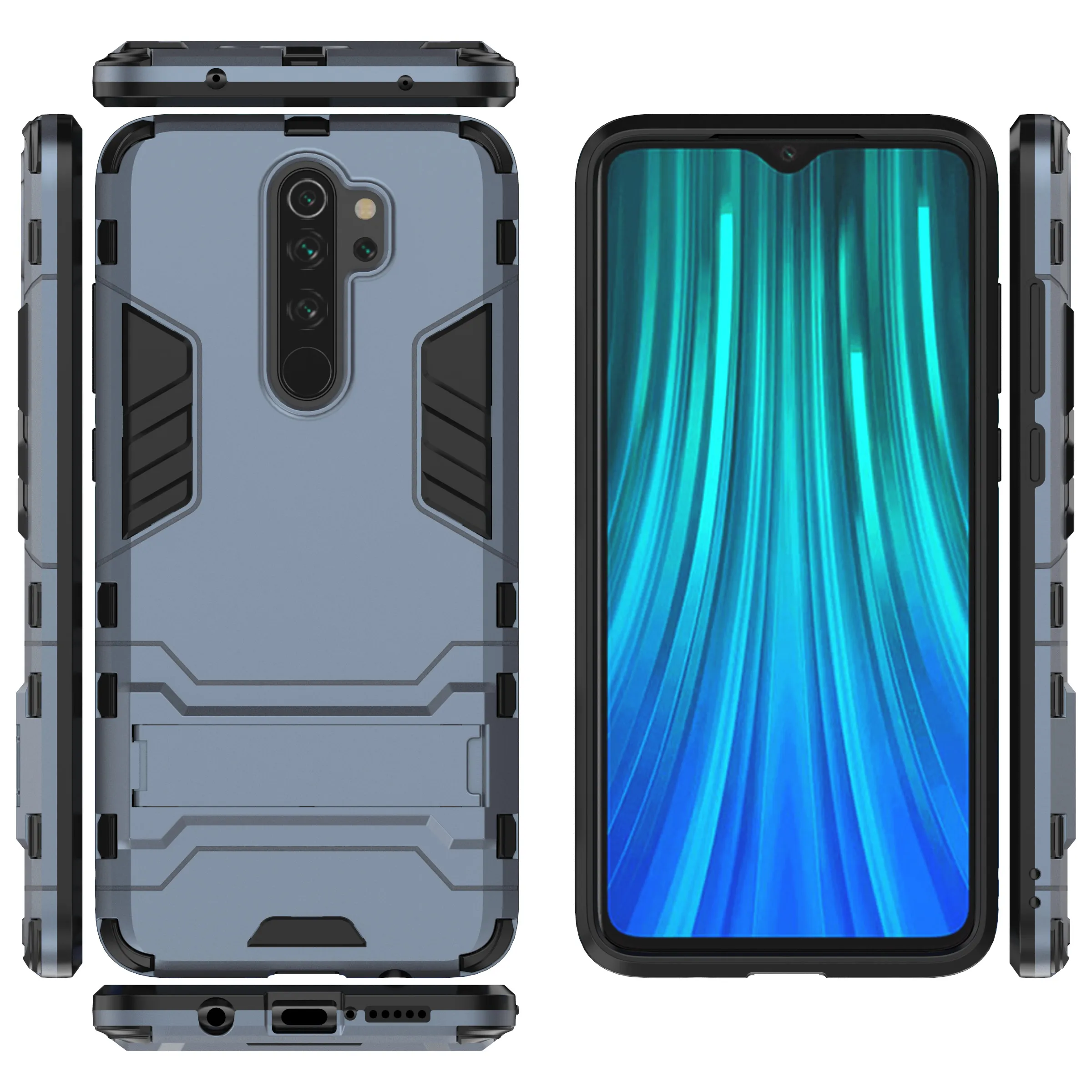 Для Xiaomi Redmi Note 8 Pro чехол противоударный защитный резиновый силиконовый Жесткий Pc чехол для телефона подходит для Redmi Note 8 Pro резиновый корпус робота - Цвет: Тёмно-синий