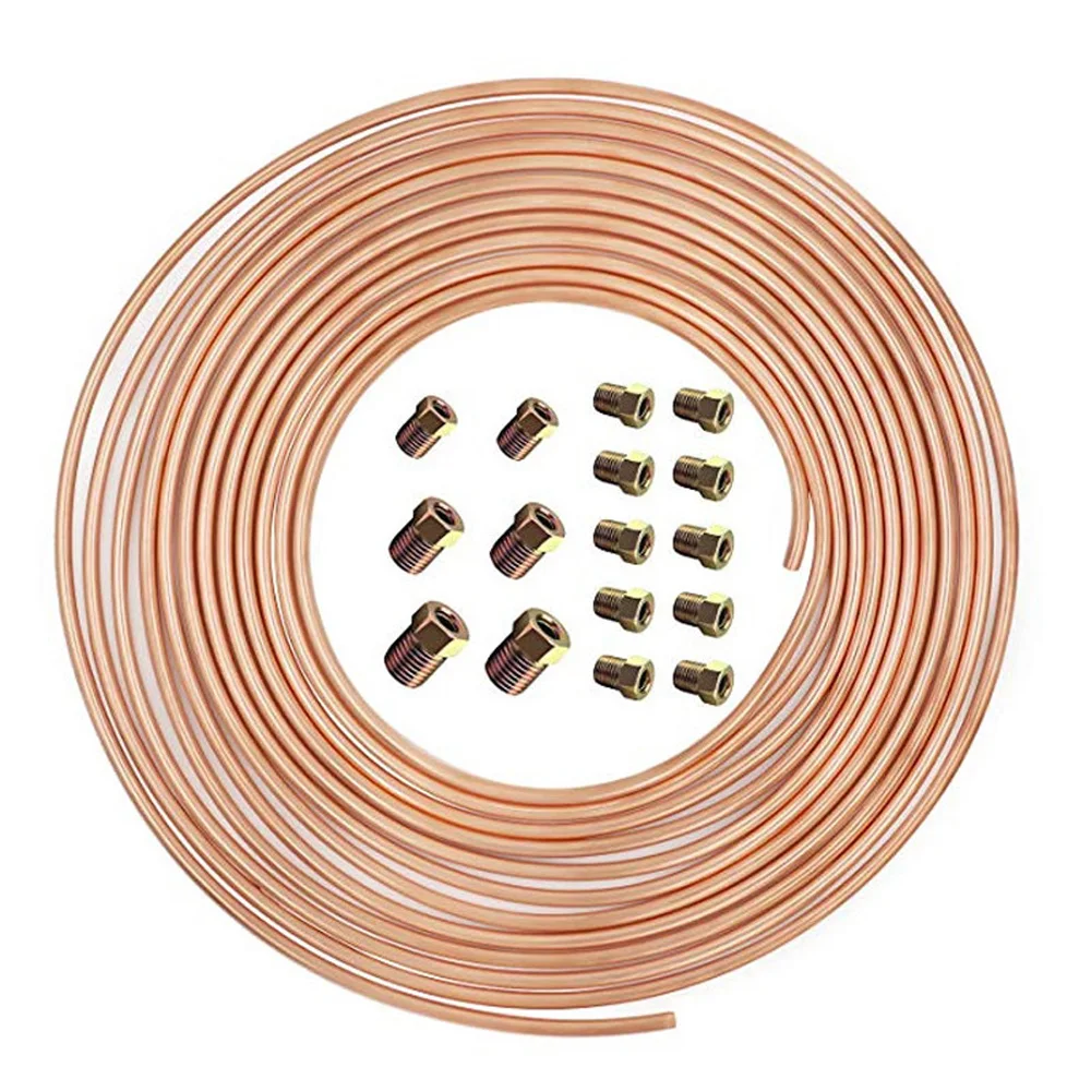 Roll Coil of 3//16/" OD Copper Nickel Brake Line Tubing Kit Fittings new TS 25 Ft