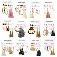 6 Stks/set Bohemian Tassel Acryl Drop Oorbellen Set Voor Vrouwen Grote Parels Dangle Earring Brincos Vrouwelijke Mode-sieraden