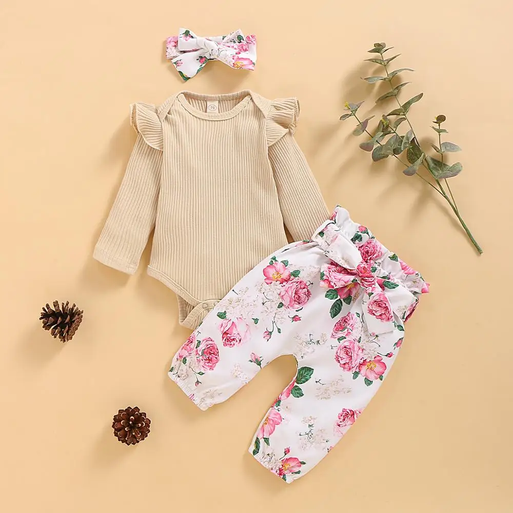 Baby Clothes Set High Quality Tops+Floral Print Pants+Headband Toddler Infant Girls 3pcs Outfits Spring Autumn Children Costumes