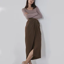 Ladyfirsy, коричневые плиссированные юбки для женщин, новинка, сексуальные, простые, тонкие, для девушек, Клубные, вечерние, эффектные, модные, женские юбки