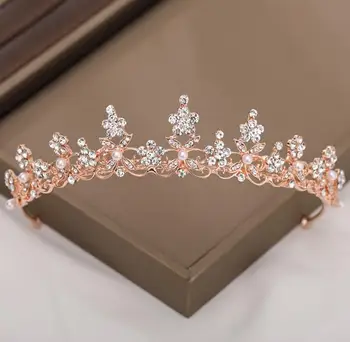 

Rose Gold Color Rhinestone Wedding Crown Headband Bride Tiara Hair Accessories Crown Headpiece Princess Birthday Crown Headband