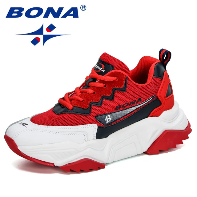 BONA 2020 New Designers Trendy Sneakers Women Jogging Shoes Trainers Lace Up Running Shoes Ladies Sport Shoes Feminimo Footwear White deep blue red