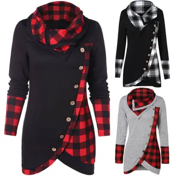 

New Fashion Women's Long Sleeve Plaid Jumper Sweatshirt Casual Loose Xmas Long Sweatshirts