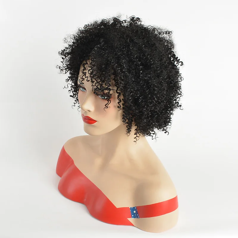MSIWIGS женщин Короткие вьющиеся черные парики 12 дюймов афро высокой температуры волос