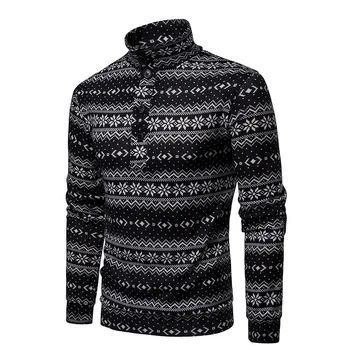 

Men's Sweater Pullover Snow Printed Winter Warm Long Sleeve 2019 Winter Warm Christmas Knitwear Turtleneck Sweatercoat