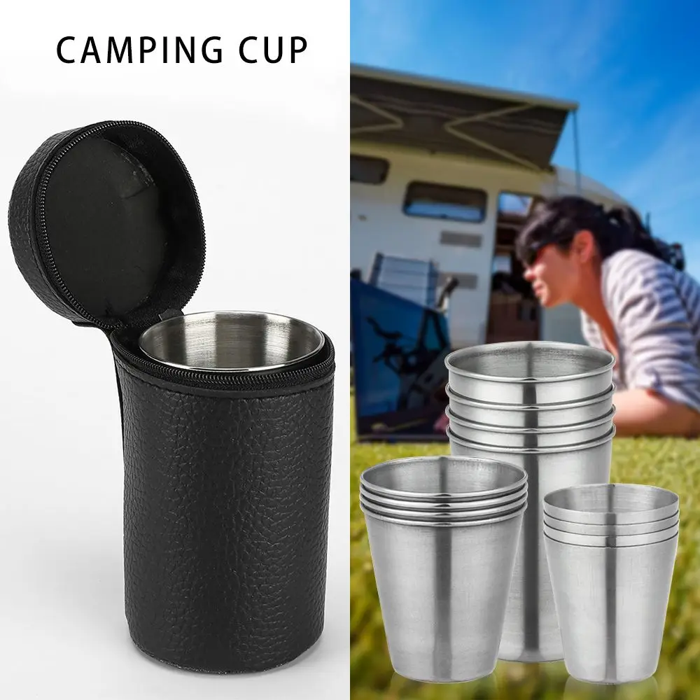 4pcs Stainless Steel Mini Cup Mug Drinking Coffee Beer Tumbler Camping Travel DP 