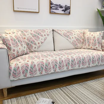 

All Cotton Sofa Cushion Mediterranean Four Season Non Slip Leaf Printing Simple Modern Universal Sofa Cushion Cover