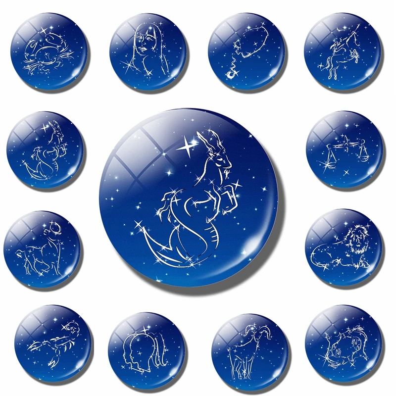 Capricorn Galaxy Signs of Zodiac Fridge Magnets Blue 12 Constellation Stickers for Refrigerator Home Decor Magnetic |