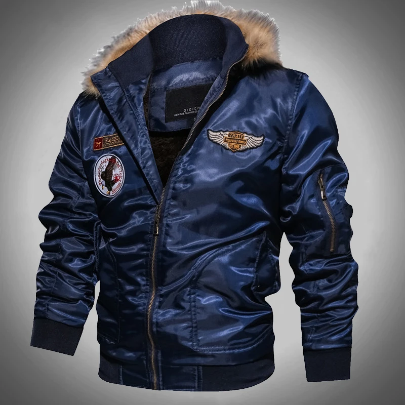 

Men's Winter Outerwear Thick Jacket Fur Collar Hooded Air Force Parka Down Jackets Male Warm Overcoat Wool Fleece Liner Coat