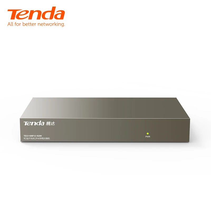 Tenda TEG1109P-8-102W гигабитный коммутатор poe сетевой переключатель ethernet 9*10 100 1000 Мбит RJ45 Порты и разъёмы 18 Гбит Коммутационная Ёмкость Plug& Play