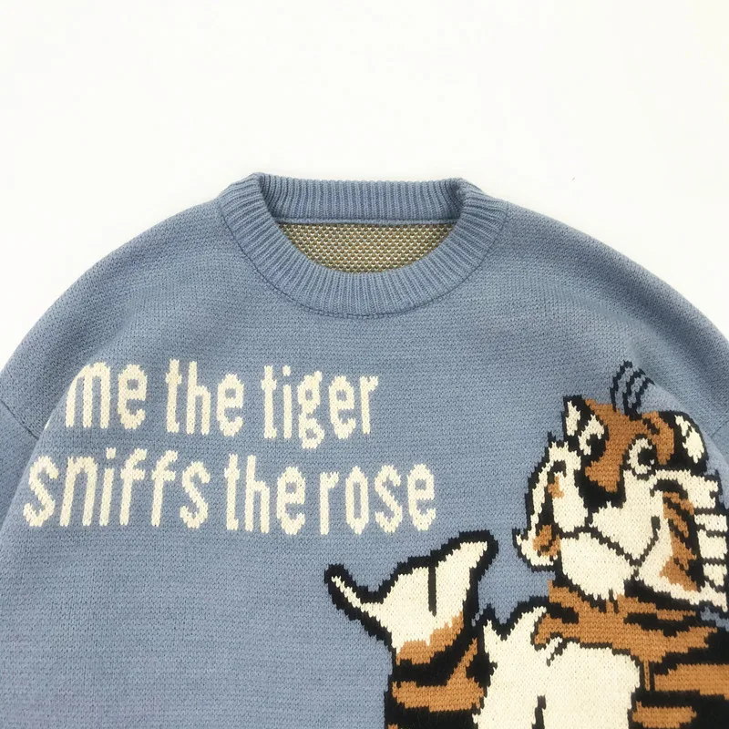 Осенний дизайнерский жаккардовый Свитер С Рисунком Тигра, вязаный хлопковый комплект с круглым вырезом, женский теплый толстый свитер, подходит для девочек-подростков