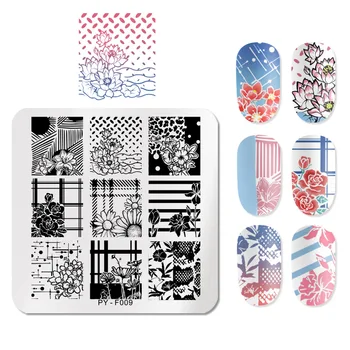 

PICT You Square Flower Nail Stamping Plates Stencil Tools Nail Art Stamp Template Design Stainless Steel Image Plate