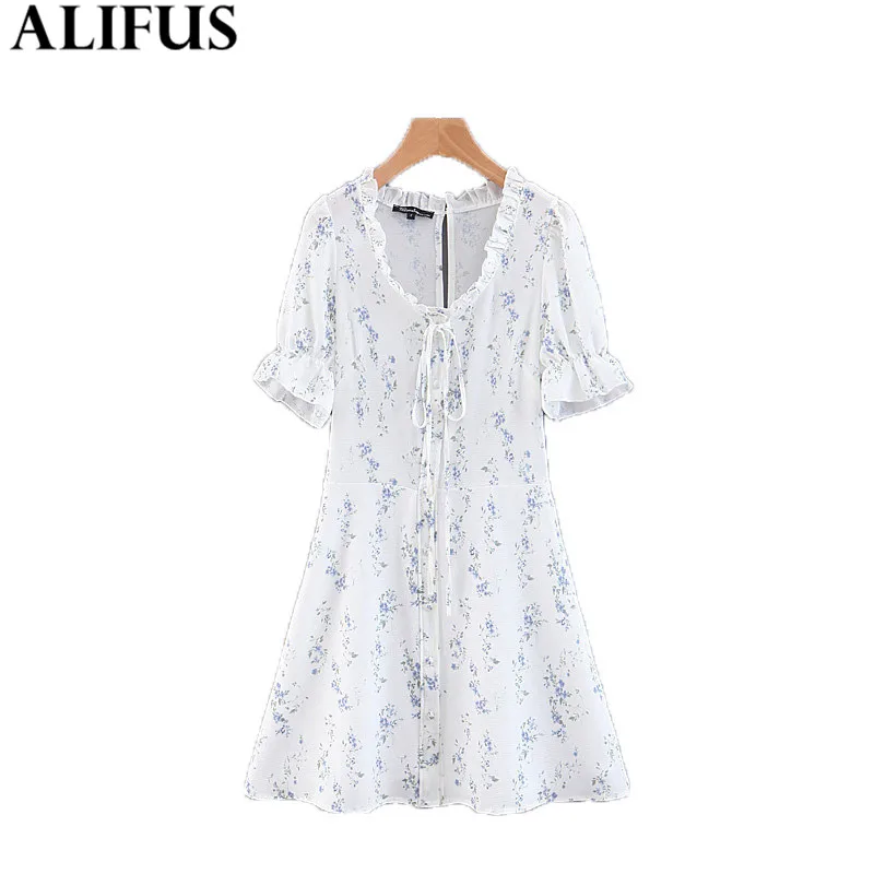 

Fashion Za Women's dress 2020 Summer Flower Printing Chic Square Collar Short Sleeve Casual Beach Dresses Female Ladies Vestidos