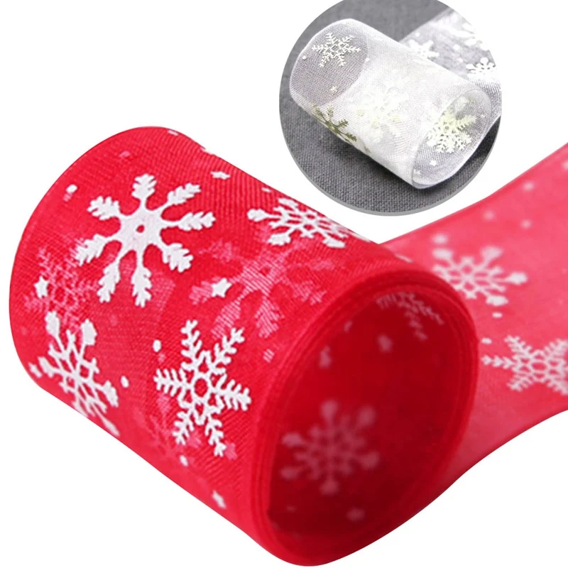 Ширина 4 см органза лента Снежинка рождественские ленты для ручной работы рукоделие Подарочная упаковка украшения 25 ярдов/партия