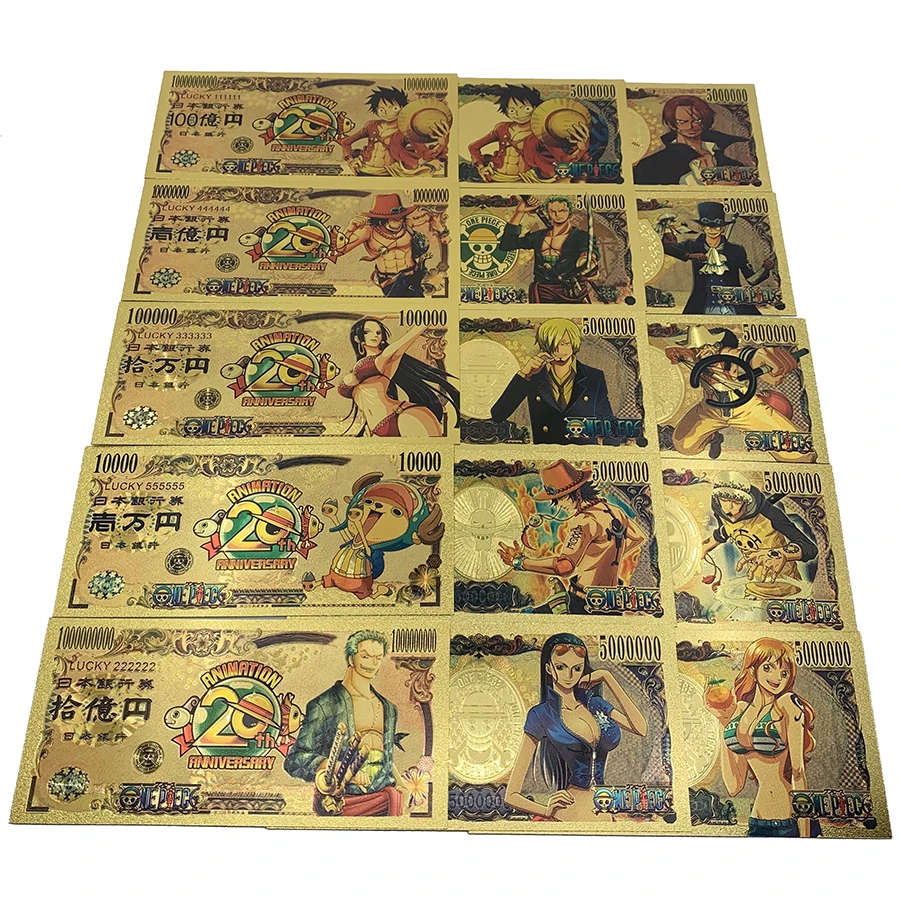 10pcs/set Lucky One Piece Anime blanknote Roronoa Zoro plastic Golden Banknote Collection fake mondy for holder | Дом и сад