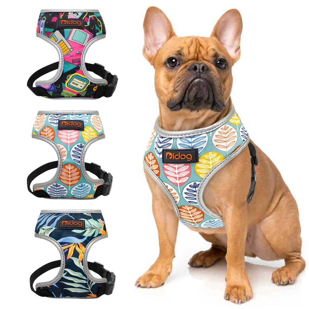 Nylon Dog Harness Reflective Breathable Dog Cat Harness Printed Pet