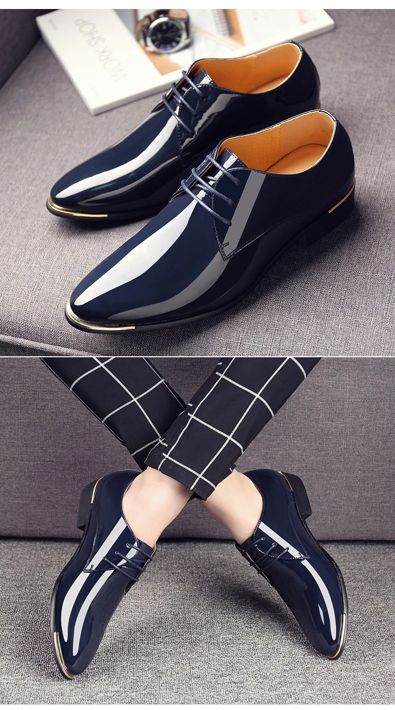 Новые Брендовые мужские черные свадебные туфли из лакированной кожи классические туфли-оксфорды мужские модельные туфли с острым носком размеры 38-48