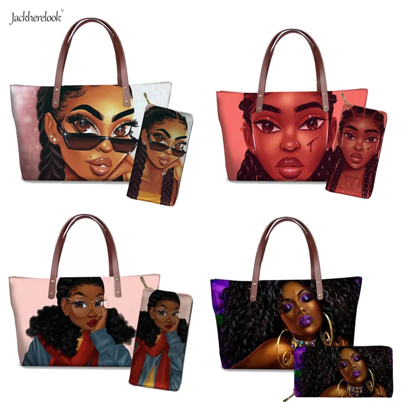 

Women Bags Handbags Brands Designer African Art Beach Bag Bolsa Feminina Afro Black Girls Tote Bags PU Leather Purse Wallet 2019