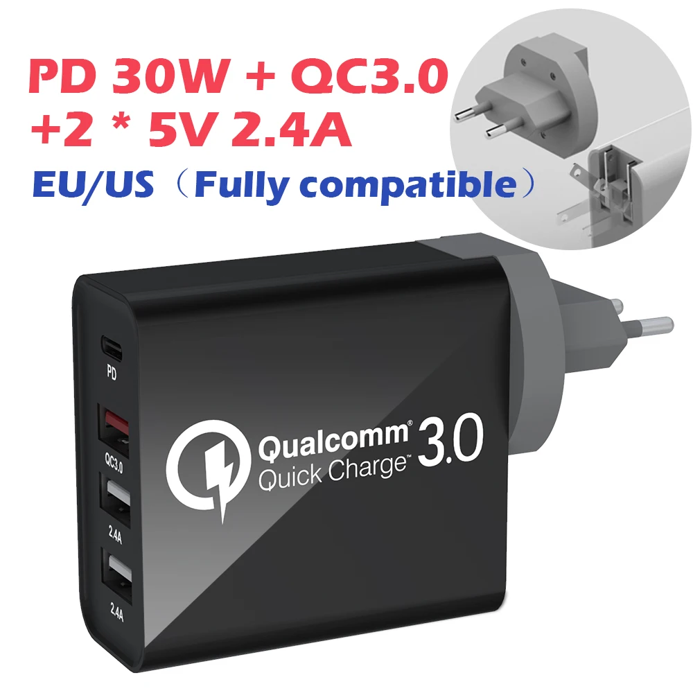 B PD-QC-2 2.4A Мульти USB зарядное устройство 48 Вт PD Быстрая зарядка 3,0 type C USB зарядное устройство для iPhone 11Pro huawei samsung EU/US USB C зарядное устройство для Macbook - Тип штекера: B PD-QC-2 2.4A