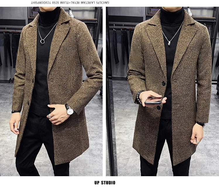 Autumn and winter men's long trench coat Slim Korean fashion wool coat large size casual business solid color men's jacket-5XL