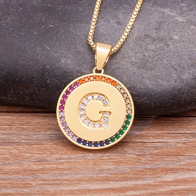 Arrival Luxury A-Z Initial 26 Letters Pendant Charm Chain Necklaces Top Quality Zircon Rainbow Party Wedding Jewelry Gifts