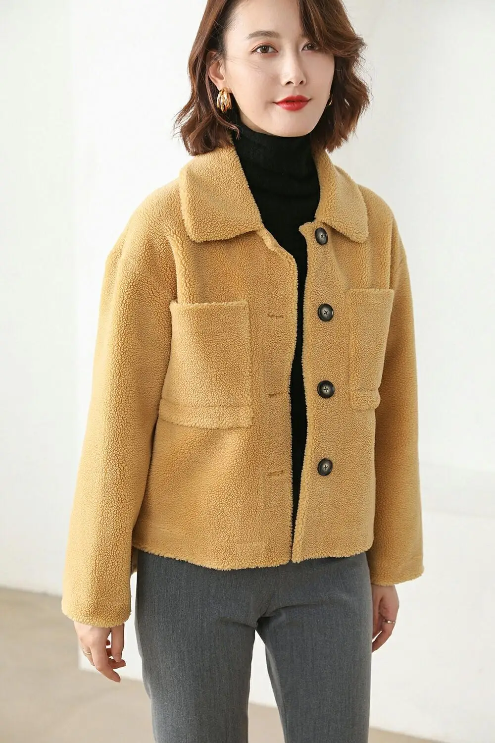 Tulip yellow Новые модные кашемировые пальто для женщин, женские флисовые топы для девочек, осенне-зимняя Шерстяная Смесь, короткое пальто, одежда, осенняя одежда - Цвет: Tulip yellow