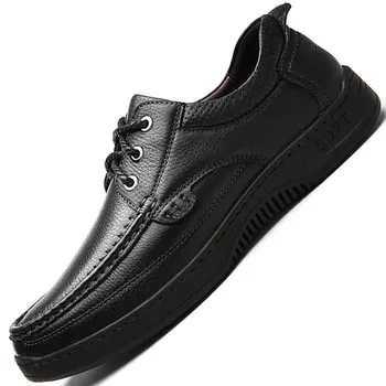 

spring first layer leather men's shoes leather father's shoes men's Wear-resistant lace up business casual men's shoes