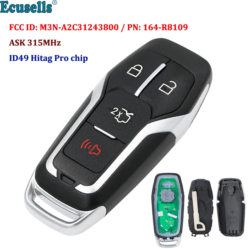 3 + 1 кнопка ASK315MHz умный дистанционный ключ NCF2951F HITAG PRO 49 чип для Ford Fusion Edge FCC ID: Φ/PN: 164
