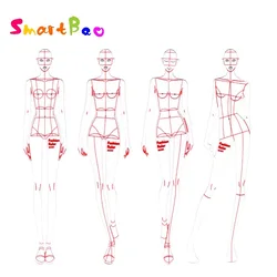 Règles d'illustration de mode 4 modèles de vêtements féminins, diagramme d'effet de conception, peinture de mode, corps humain, règle de modèle dynamique 