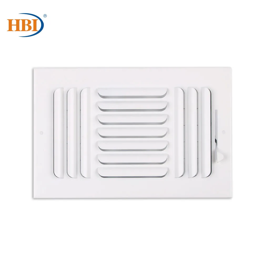 

HBI 3-Way W10" x H6" Curved-Blade Ventilation Grille Air Outlet Valve Air Supply Register Air Vent Cover Steel Ceiling/Sidewall