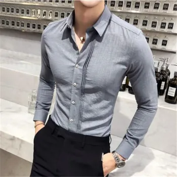 

High Quality Men Shirt Brand New Slim Fit Casual Solid Dress Shirts Mens Long Sleeve Business Formal Wear Blouse Homme 3Colors