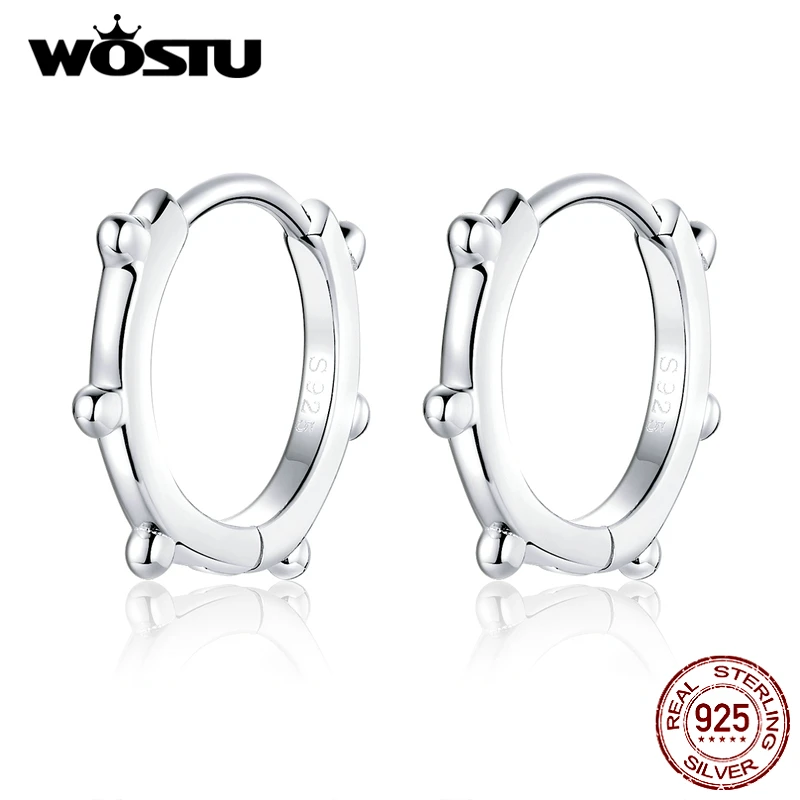 

WOSTU Genuine 925 Sterling Silver Simple Circle Earrings For Women Silver & Golden Color With Litter Ball Unique Jewelry FIE804