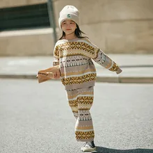 

Girls sweater set autumn and winter clothing 2021 new western style thickened children's sweater two-piece sweater