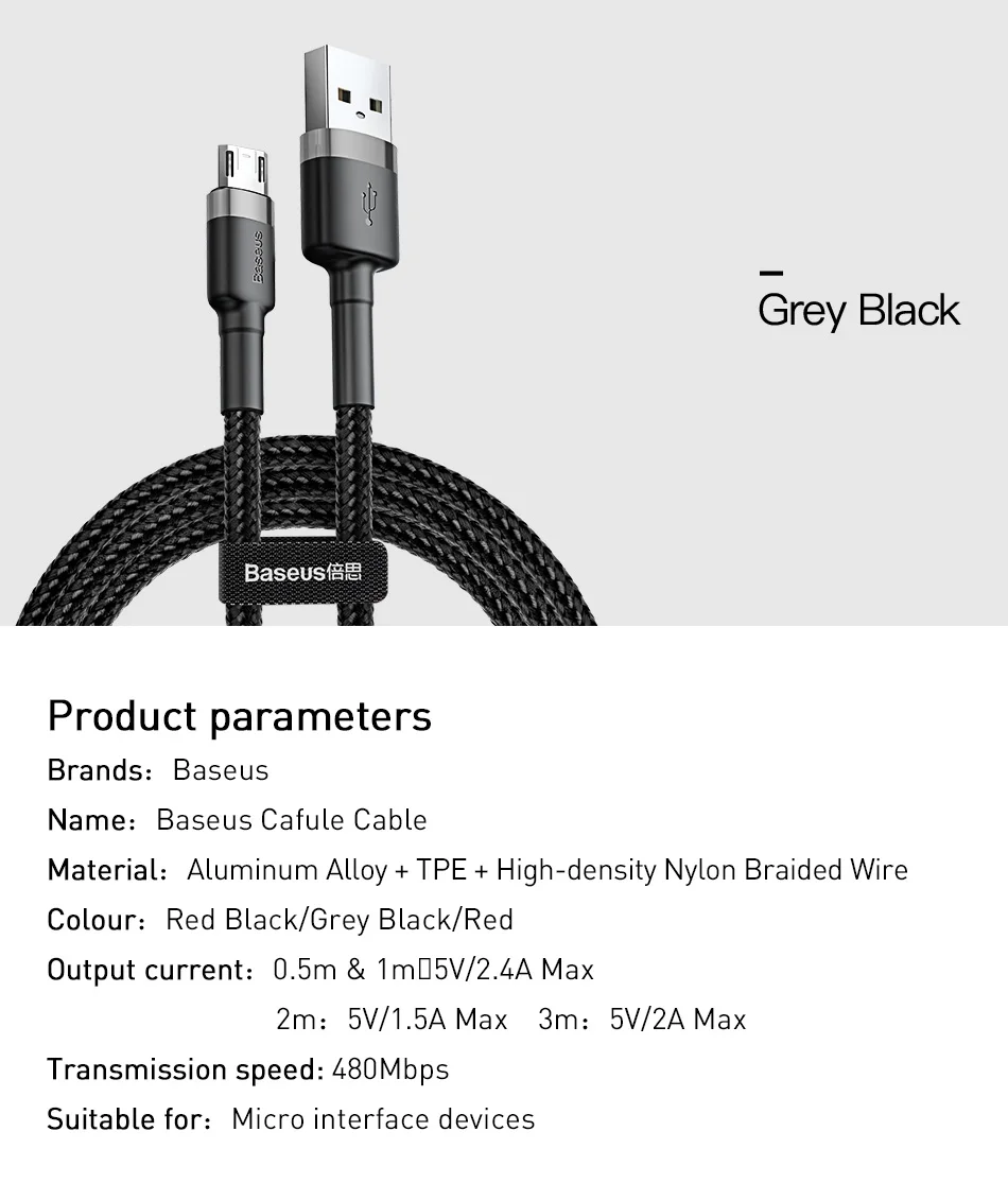 Baseus Micro USB кабель для Xiaomi Redmi Реверсивный 0,5 м 1 м 2 м 3M Micro USB кабель для зарядки и передачи данных для телефонов samsung Быстрая зарядка