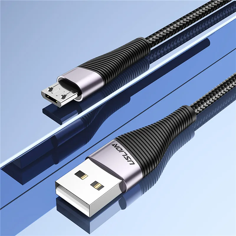 USLION 1 м 2 м 3 м кабель Micro USB 3A Быстрая зарядка для Xiaomi Redmi Note 5 Pro Кабель передачи данных кабель для samsung Micro зарядное устройство - Цвет: Серый