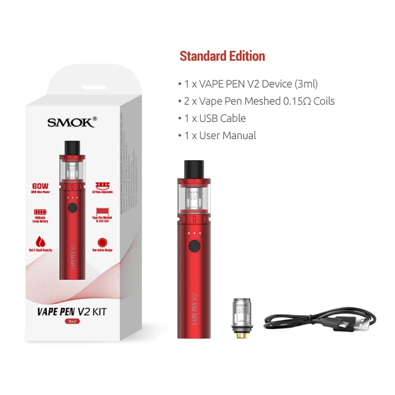 Original SMOK Vape Pen V2 Mechanical Kit 60W 3ml 1600mAh Built-in Battery Electronic Cigarette Vaporizer Portable Vape Mod Kit atomizer tank