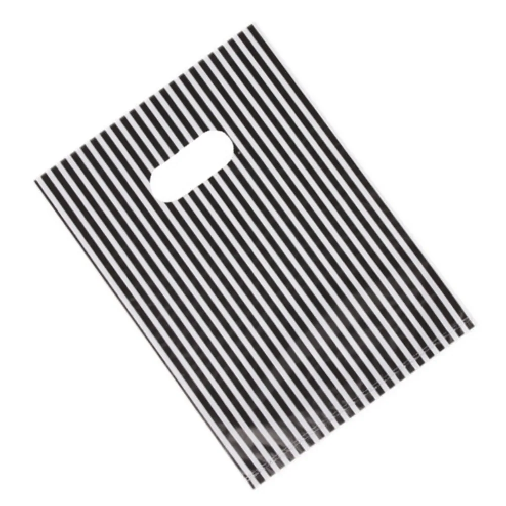 

100pcs 15*20cm 20x25cm Plastic Carrier Bags White&Black Stripe Design Packing Bag party Favor Bags Festival Wedding Gift
