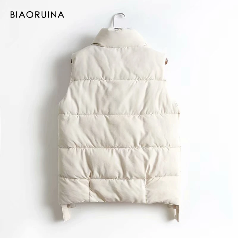 BIAORUINA, женский корейский стиль, подходит ко всему, без рукавов, сохраняющий тепло, жилет со стоячим воротником, женский милый толстый зимний жилет, покрытый пуговицами