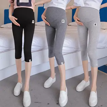 

Kuulee Maternity Leggings Pregnant Solid Pants Clothes Women High Waist Kitten Pattern Cropped Mid Calf Trousers Support Abdomen