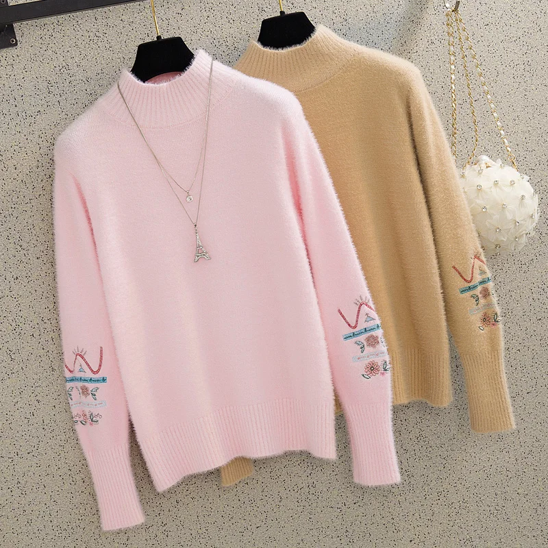 

New Women's Cashmere Elastic Autumn Winter Half Turtleneck Sweaters and Pullovers Wool Sweater Slim Bottoming Knitted Pullover